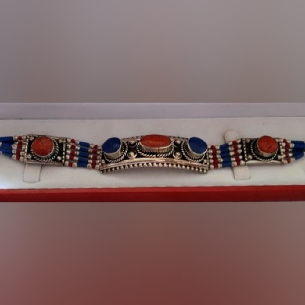 Source Unknown Silver Bracelet with Blue and Orange Accents